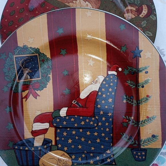 Lot Of 2 Sakura Oneida Warren Kimble Holiday Cheer Chickens Santa Sleeping Salat - Picture 6 of 9